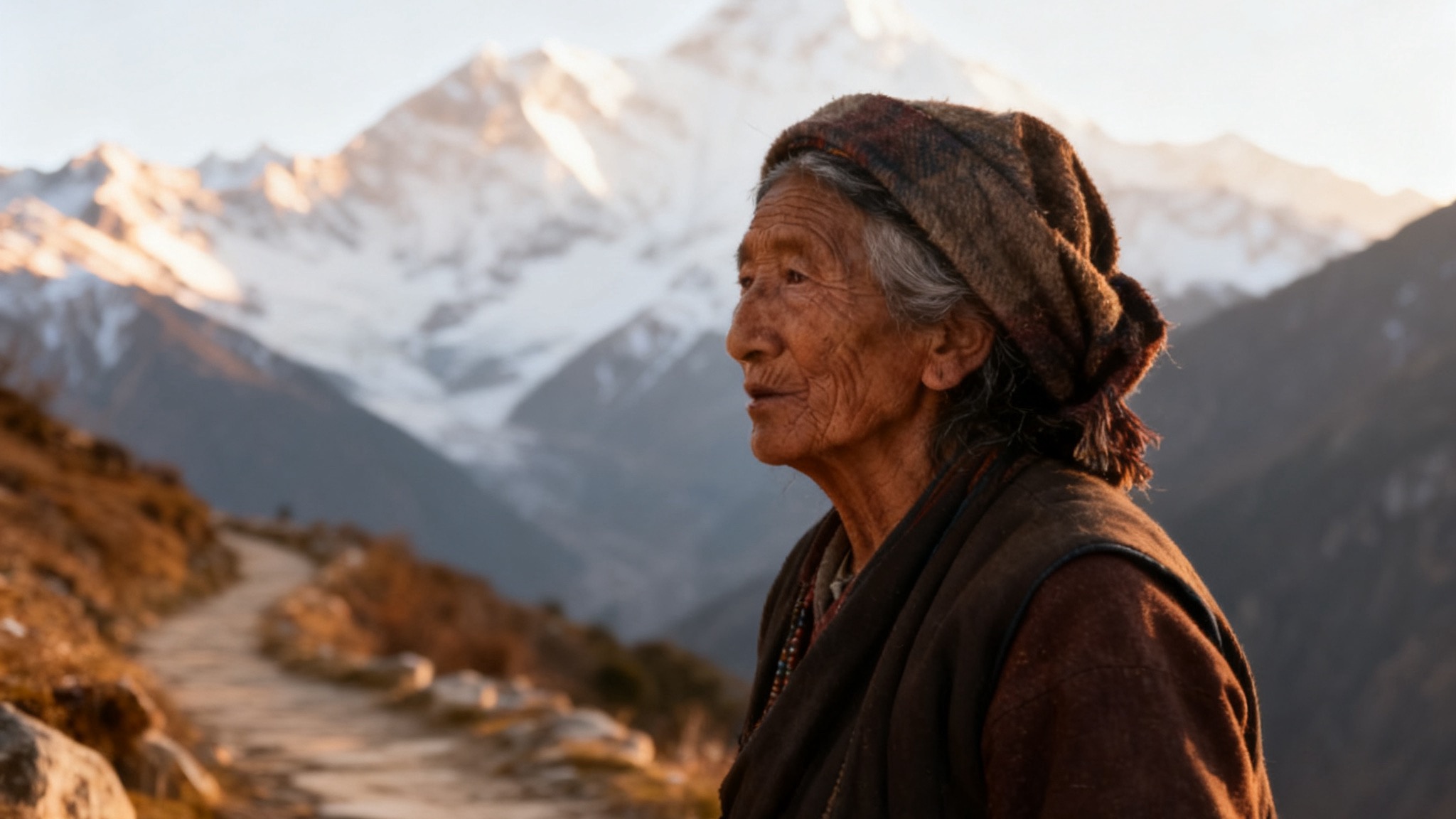 Dolma at 91, breathing easy on her mountain at golden hour (placeholder)